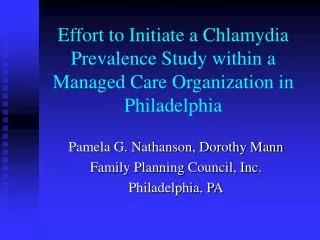 Effort to Initiate a Chlamydia Prevalence Study within a Managed Care Organization in Philadelphia