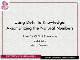 Using Definite Knowledge: Axiomatizing the Natural Numbers
