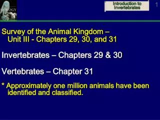 Survey of the Animal Kingdom – Unit III - Chapters 29, 30, and 31