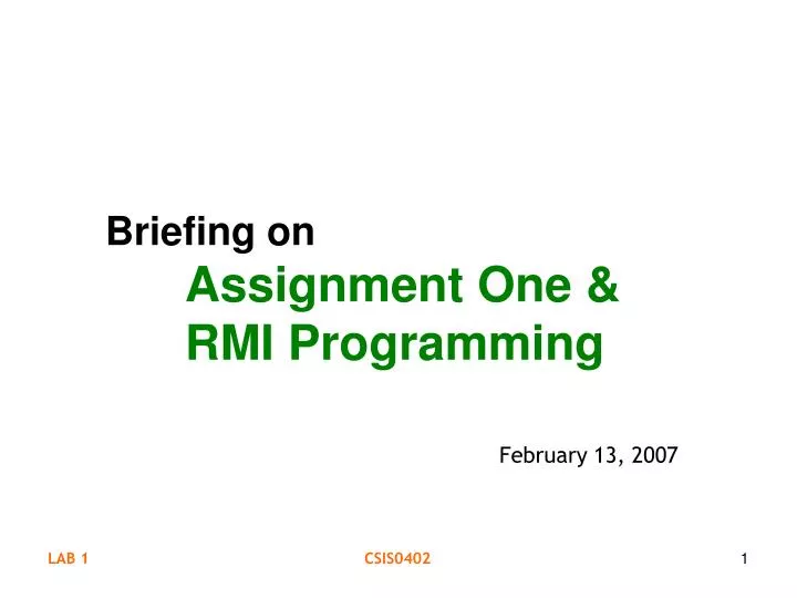 briefing on assignment one rmi programming