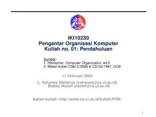 IKI10230 Pengantar Organisasi Komputer Kuliah no. 01: Pendahuluan