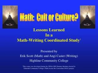 Lessons Learned In a Math-Writing Coordinated Study 1