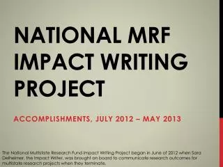 NATional MRF Impact writing project