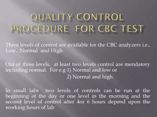 Quality control procedure for CBC test