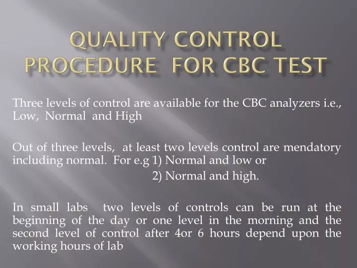 quality control procedure for cbc test