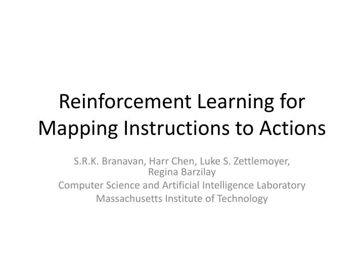 reinforcement learning for mapping instructions to actions