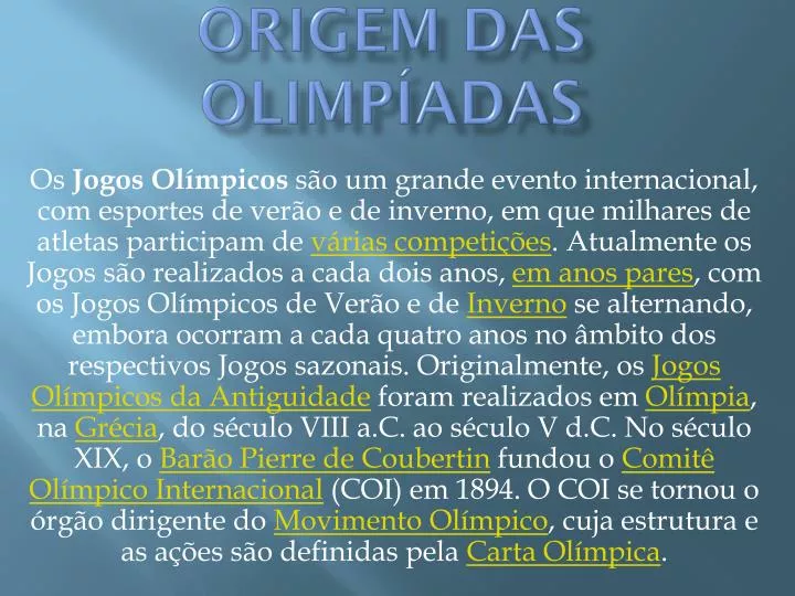 origem das olimp adas