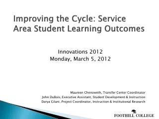 Improving the Cycle: Service Area Student Learning Outcomes