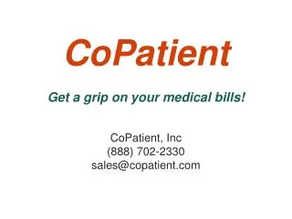 CoPatient Get a grip on your medical bills!