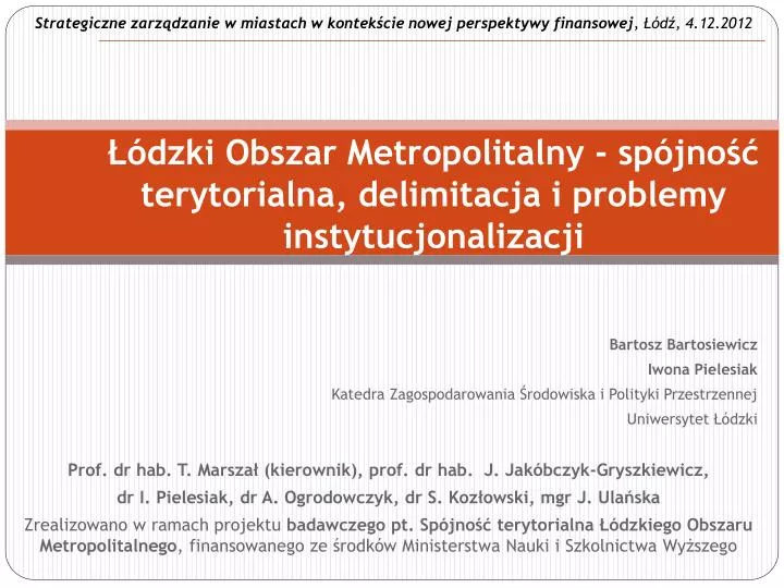 dzki obszar metropolitalny sp jno terytorialna delimitacja i problemy instytucjonalizacji