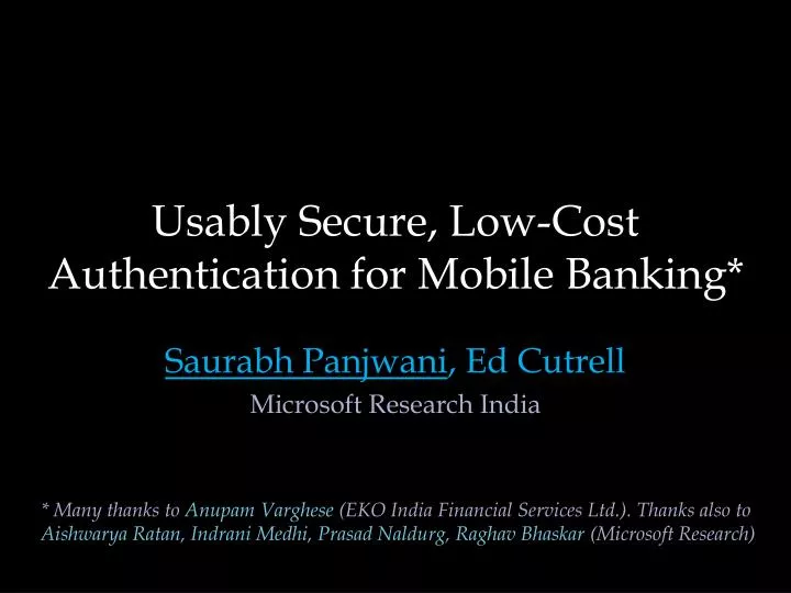 usably secure low cost authentication for mobile banking