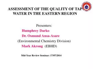 ASSESSMENT OF THE QUALITY OF TAP WATER IN THE EASTERN REGION