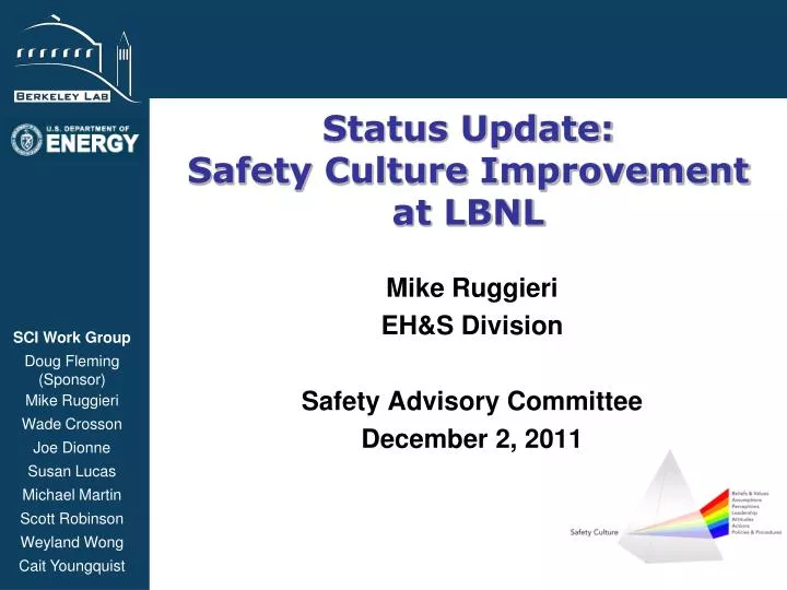 status update safety culture improvement at lbnl