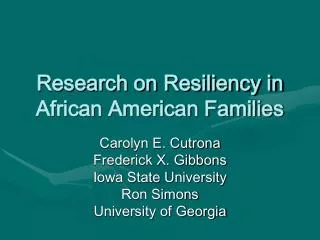 Research on Resiliency in African American Families