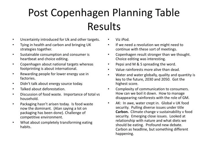 post copenhagen planning table results