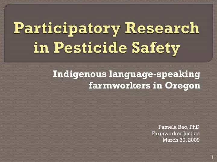 participatory research in pesticide safety