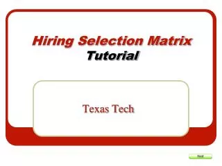 Hiring Selection Matrix Tutorial