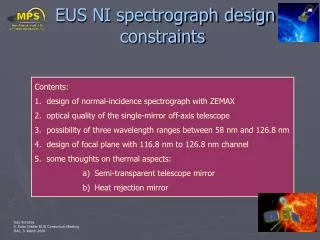 EUS NI spectrograph design constraints