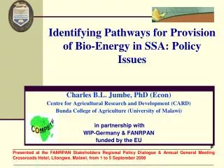 Identifying Pathways for Provision of Bio-Energy in SSA: Policy Issues