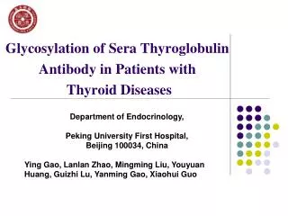 Glycosylation of Sera Thyroglobulin Antibody in Patients with Thyroid Diseases