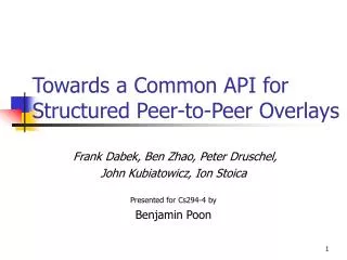 Towards a Common API for Structured Peer-to-Peer Overlays