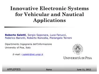 Innovative Electronic Systems for Vehicular and Nautical Applications