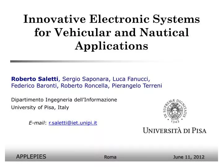 innovative electronic systems for vehicular and nautical applications