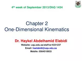 Chapter 2 One-Dimensional Kinematics