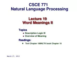 Lecture 19 Word Meanings II