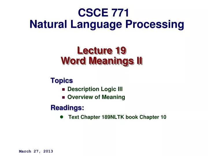 lecture 19 word meanings ii