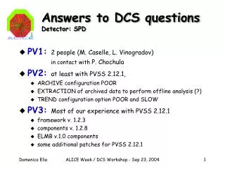 Answers to DCS questions Detector: SPD