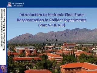 Introduction to Hadronic Final State Reconstruction in Collider Experiments (Part VII &amp; VIII)