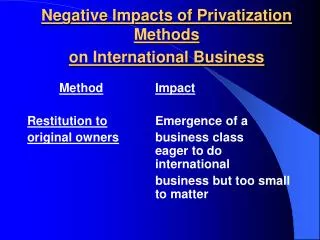 Negative Impacts of Privatization Methods on International Business