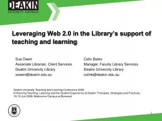 Leveraging Web 2.0 in the Library’s support of teaching and learning