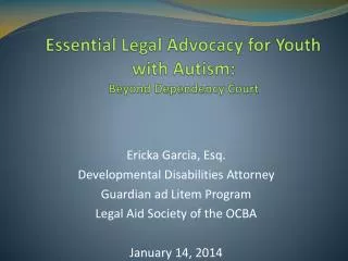 Essential Legal Advocacy for Youth with Autism: Beyond Dependency Court