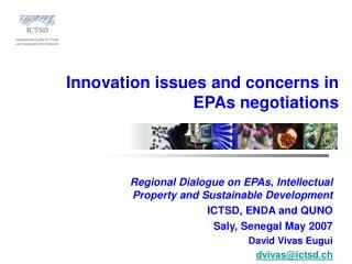 Innovation issues and concerns in EPAs negotiations