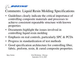 Comments: Liquid Resin Molding Specifications