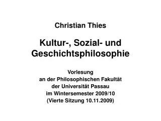 Christian Thies Kultur-, Sozial- und Geschichtsphilosophie