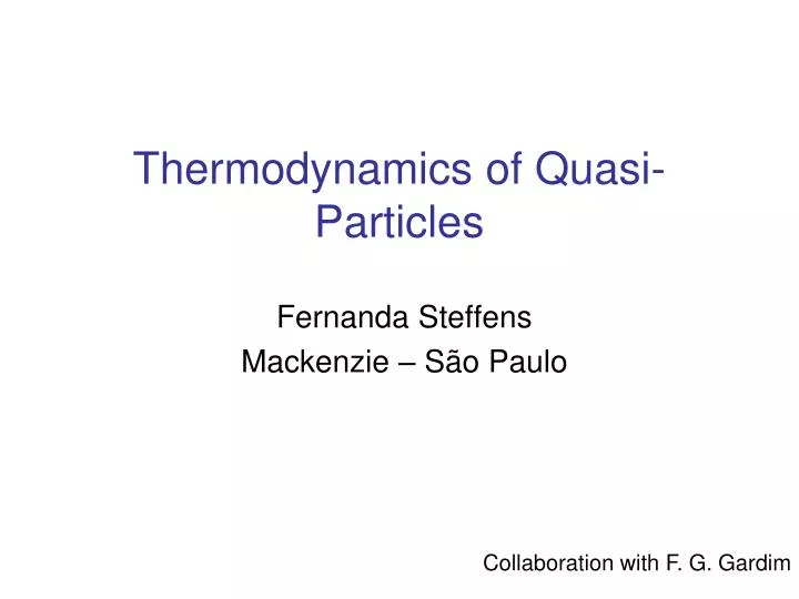 thermodynamics of quasi particles