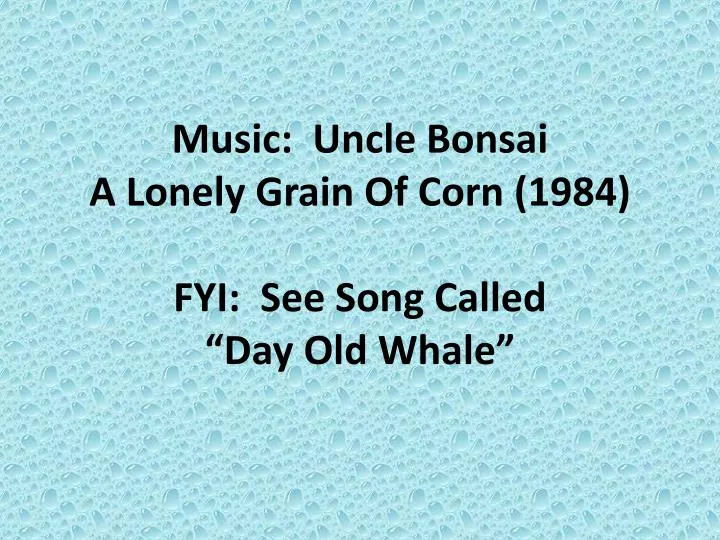 music uncle bonsai a lonely grain of corn 1984 fyi see song called day old whale