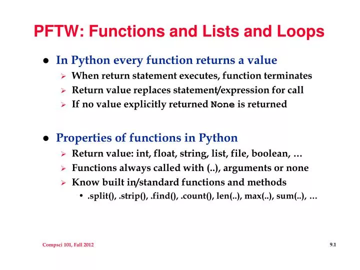 pftw functions and lists and loops