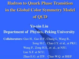 Hadron to Quark Phase Transition in the Global Color Symmetry Model of QCD