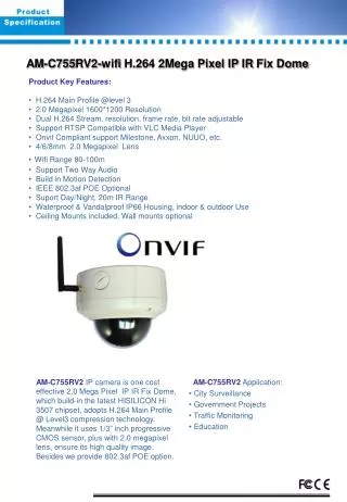 AM- C 755 RV2-wifi H.264 2Mega Pixel IP IR Fix Dome