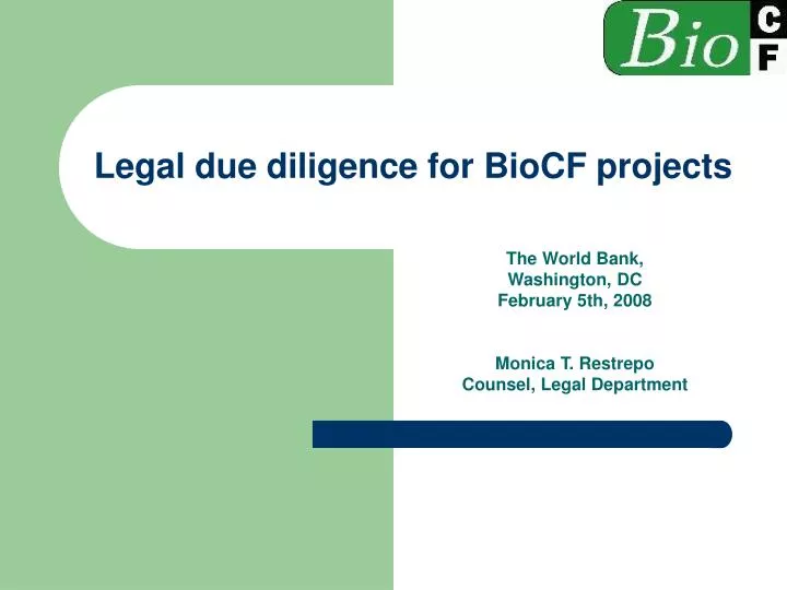 legal due diligence for biocf projects