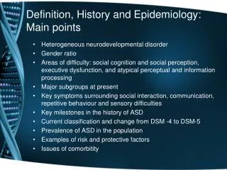 Definition, History and Epidemiology: Main points