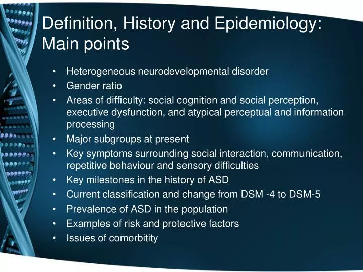 definition history and epidemiology main points