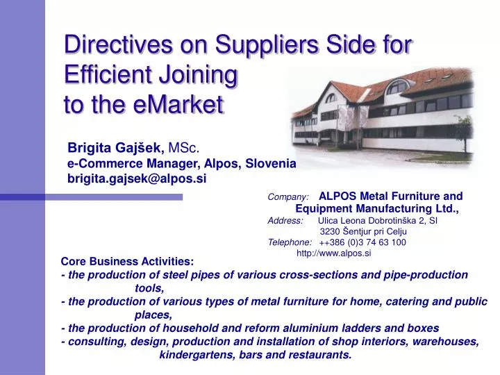 directives on suppliers side for efficient joining to the emarket