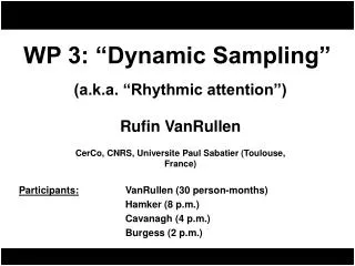 WP 3: “Dynamic Sampling”