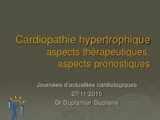 Cardiopathie hypertrophique aspects thérapeutiques, aspects pronostiques