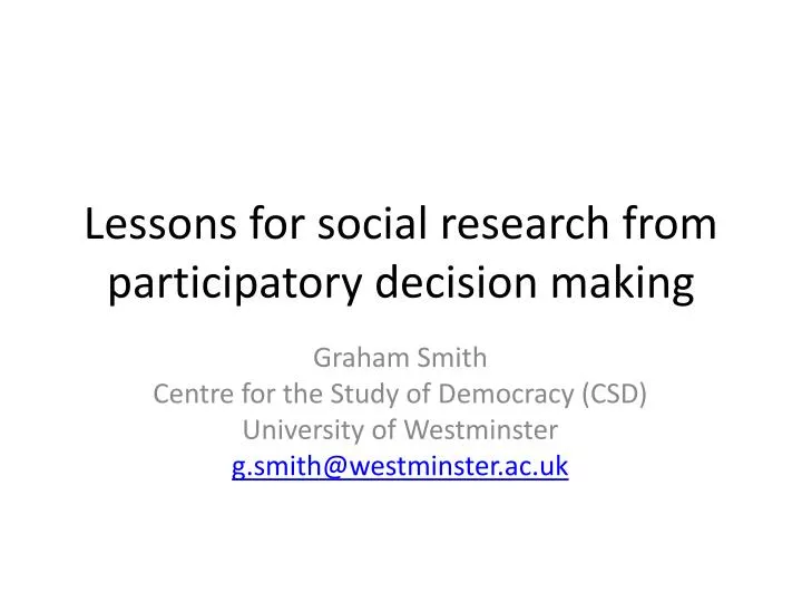 lessons for social research from participatory decision making